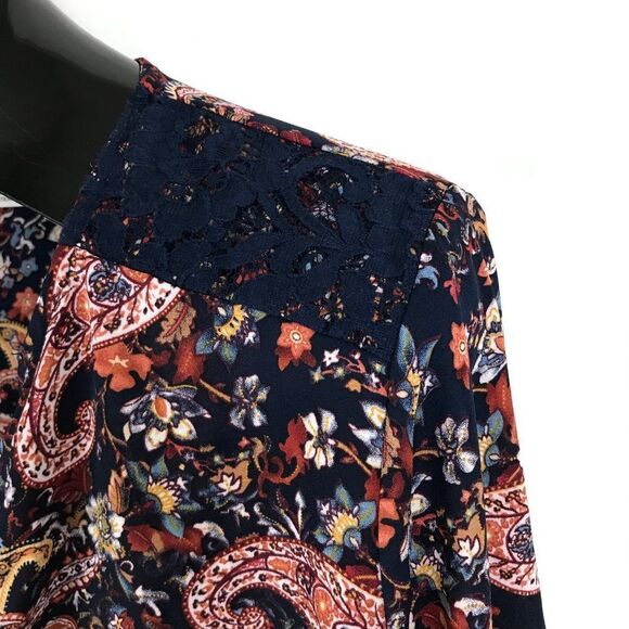 Terra & Sky Button Down Chiffon Blouse Womens Plus Size 1X Paisley Roll Tab Boho - Picture 2 of 12